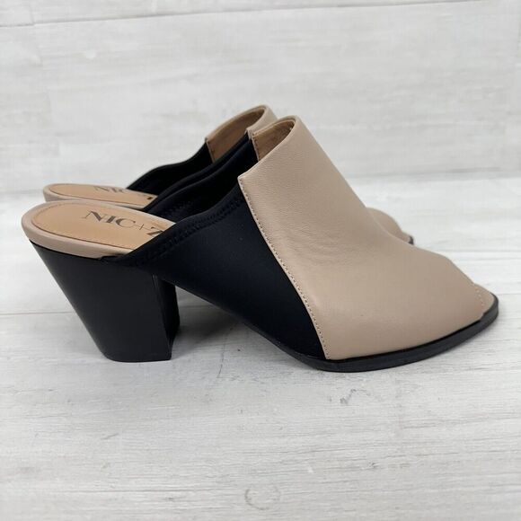 NIC+ZOE Kennedy Mule Women 8 M Tan Black Leather Peep Toe Block Heel Neutral NEW - Picture 7 of 12